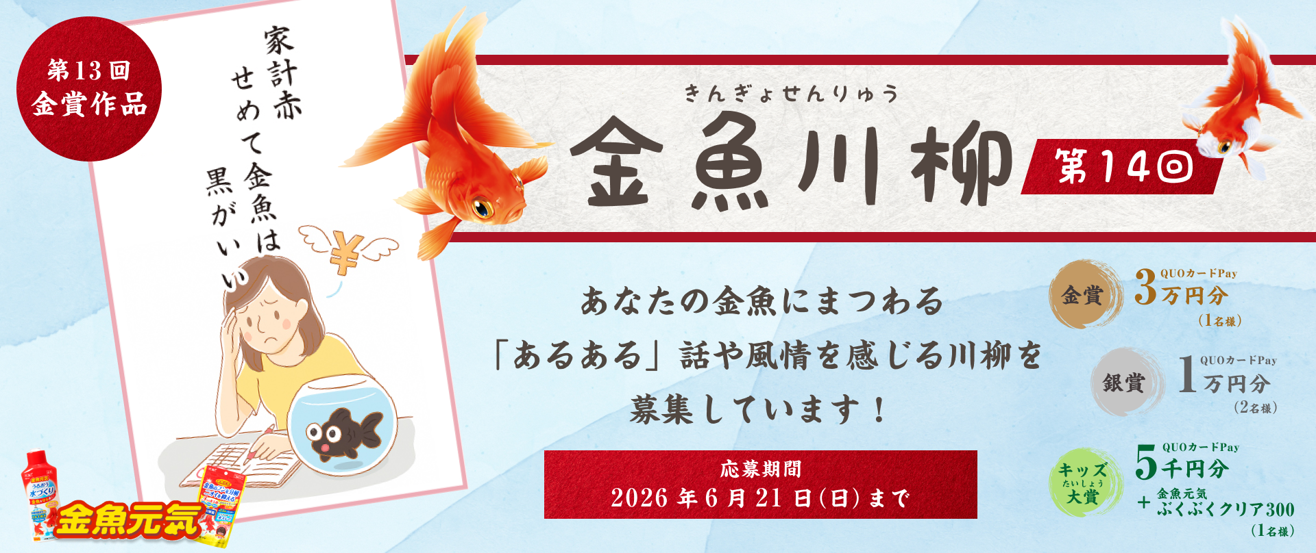 金魚川柳 第14回 あなたの金魚にまつわる「あるある」話や風情を感じる川柳を募集しています!