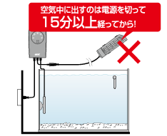 電源を入れたまま、または抜いてすぐにヒーターを空気中に出していませんか？