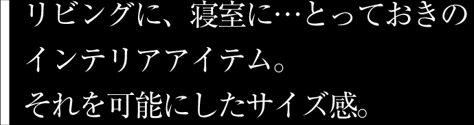 リビングに、寝室に…とっておきのインテリアアイテム。それを可能にしたサイズ感。