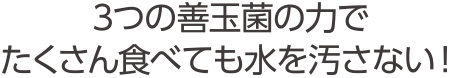 3つの善玉菌の力でたくさん食べても水を汚さない！