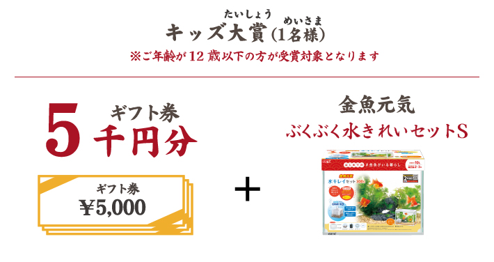 キッズ大賞（1名様）ギフトカード5千円分＋金魚元気水きれいセットS