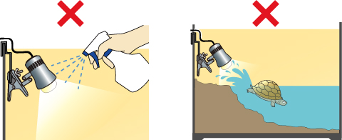 電源が入った状態で水滴がかかったり、水に濡れると割れてケガややけどをする恐れがあります