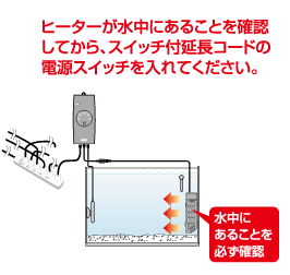 スイッチ付延長コードにヒーターをつなぐ際